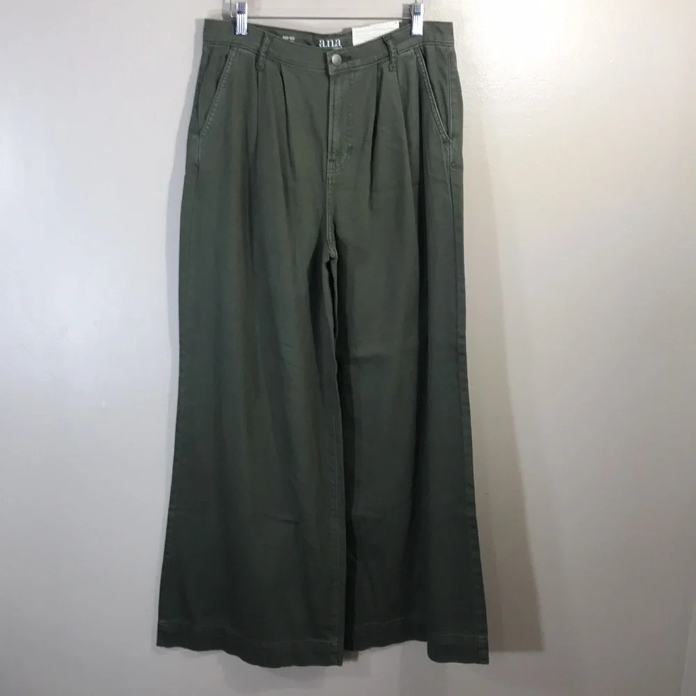 A.N.A Womens Size‎ 12 Olive Green Wide-Leg Trouser Jeans